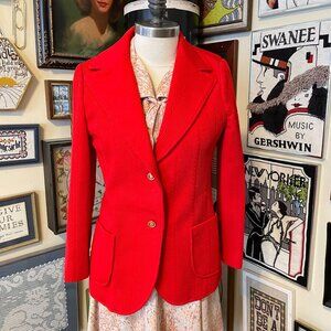 70s Vintage James Kenrob By Dalton Womens Red Knit Polyester Blazer Jacket
